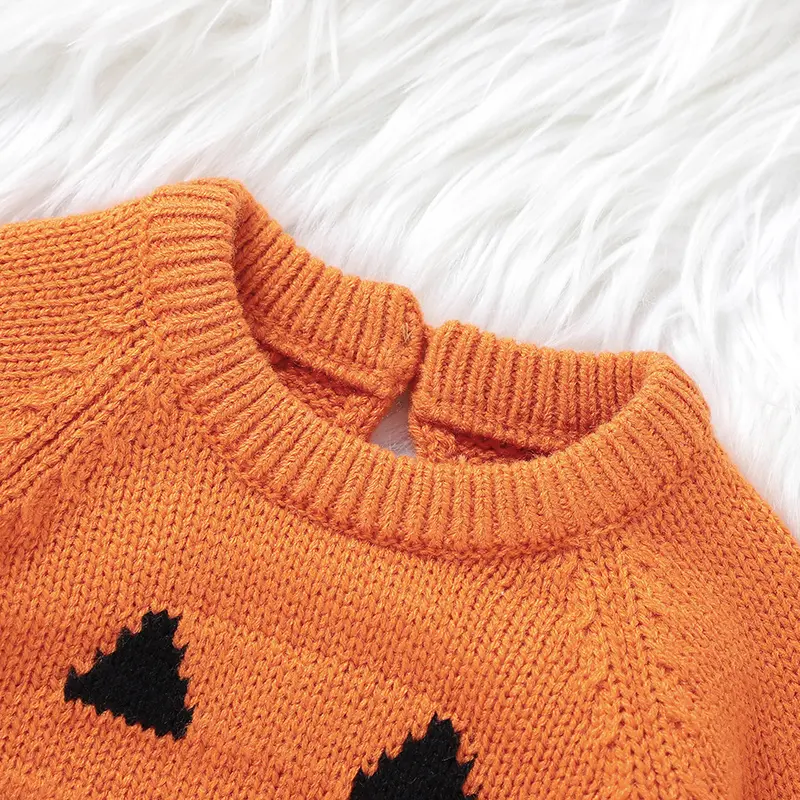 Baby Bodysuits Clothes Orange Black LongLong Sleeve Knitted Newborn Boys Girls Halloween Onesie Outfits 0-18m Infant Winter Wear