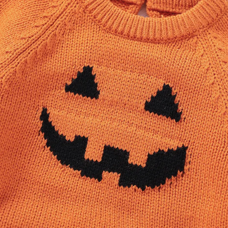 Baby Bodysuits Clothes Orange Black LongLong Sleeve Knitted Newborn Boys Girls Halloween Onesie Outfits 0-18m Infant Winter Wear