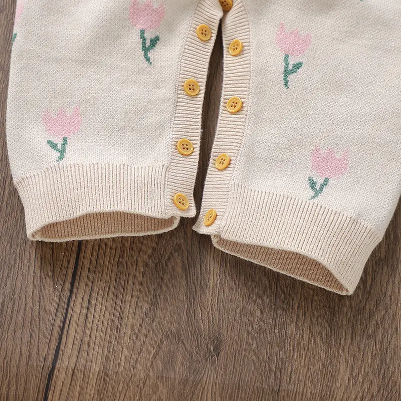 Casual Long Sleeves Baby Rompers for Newborn Infant Girls Floral Knit Jumpsuits Playsuits Autumn Winter Toddler Outfits Clothing
