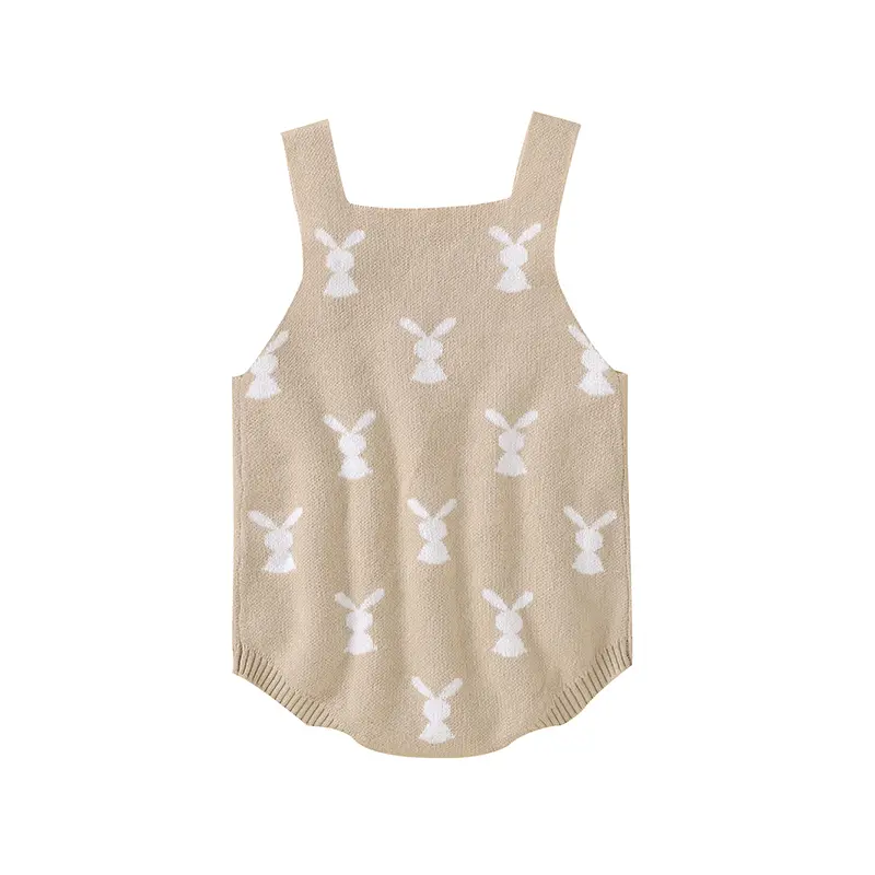 Baby Knitted Bodysuits Sleeveless Newborn Boys Girls Strap Onesie Tops 0-18m Cute Rabbit Infant Unisex Jumpsuits Spring Clothes
