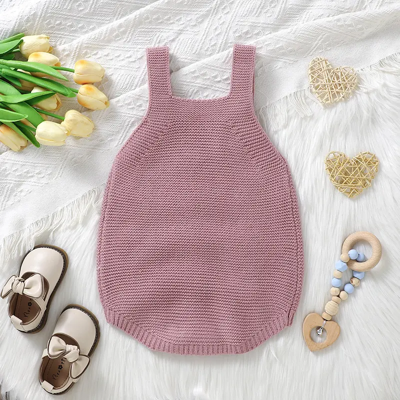 Baby Knitted Bodysuits Spring Autumn Sleeveless Newborn Infant Girls Strap Onesie 0-18m Toddler Boys One Piece Coveralls Clothes