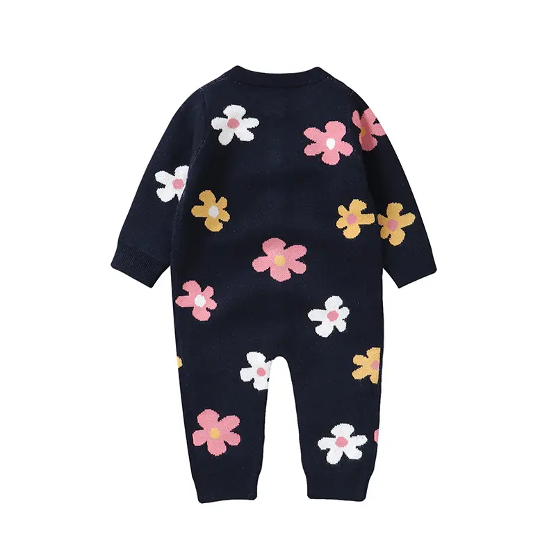 Fashion Baby Girls Knitted Rompers Long Sleeve Newborn Infant Floral Jumpsuits Spring Autumn Toddler Overalls Clothes One Pieces
