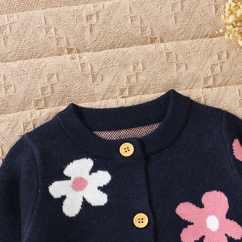 Fashion Baby Girls Knitted Rompers Long Sleeve Newborn Infant Floral Jumpsuits Spring Autumn Toddler Overalls Clothes One Pieces