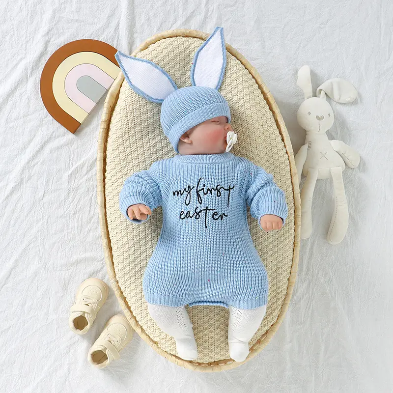 2pcs/Set Baby Rabbit Clothes 0-18m Casual Long Sleeve Knitted Newborn Boys Girls Bodysuits Hats Outfits Infant Costume Jumpsuits