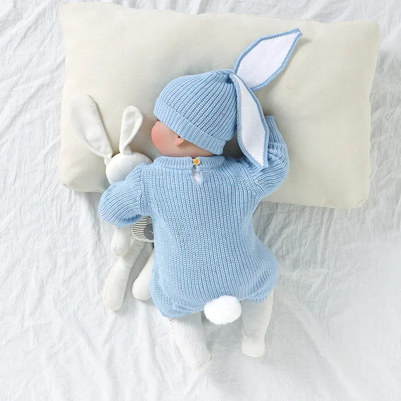 2pcs/Set Baby Rabbit Clothes 0-18m Casual Long Sleeve Knitted Newborn Boys Girls Bodysuits Hats Outfits Infant Costume Jumpsuits