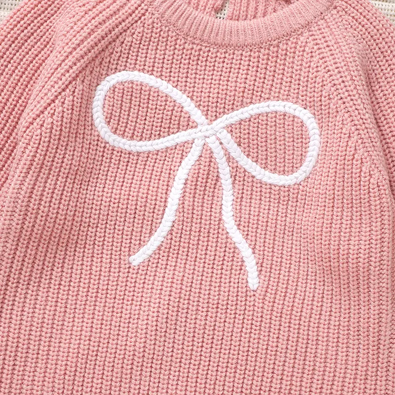Pink Baby Girls Rompers Clothes Autumn Casual Long Sleeves Knit Newborn Infant Bowknot Jumpsuits Playsuits 0-18m Toddler Outfits
