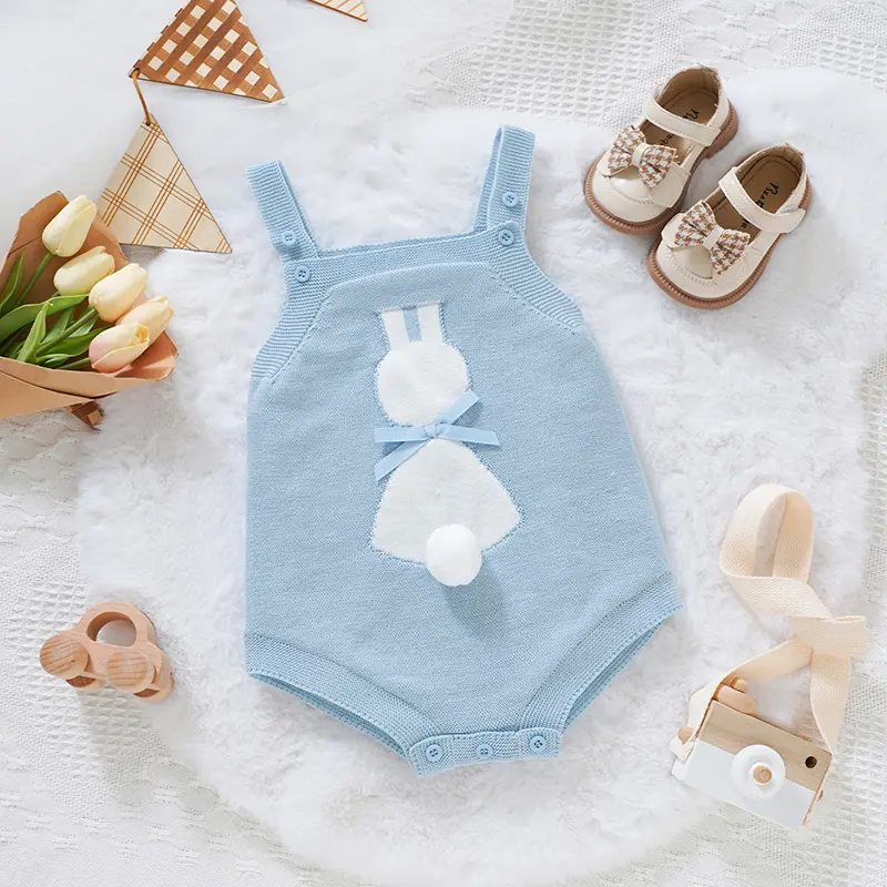 Baby Bodysuits Spring Easter Clothes Cute Rabbit Knit Newborn Infant Girls Sleeveless Onesie Outfits 0-18m Toddler Boys Coverall