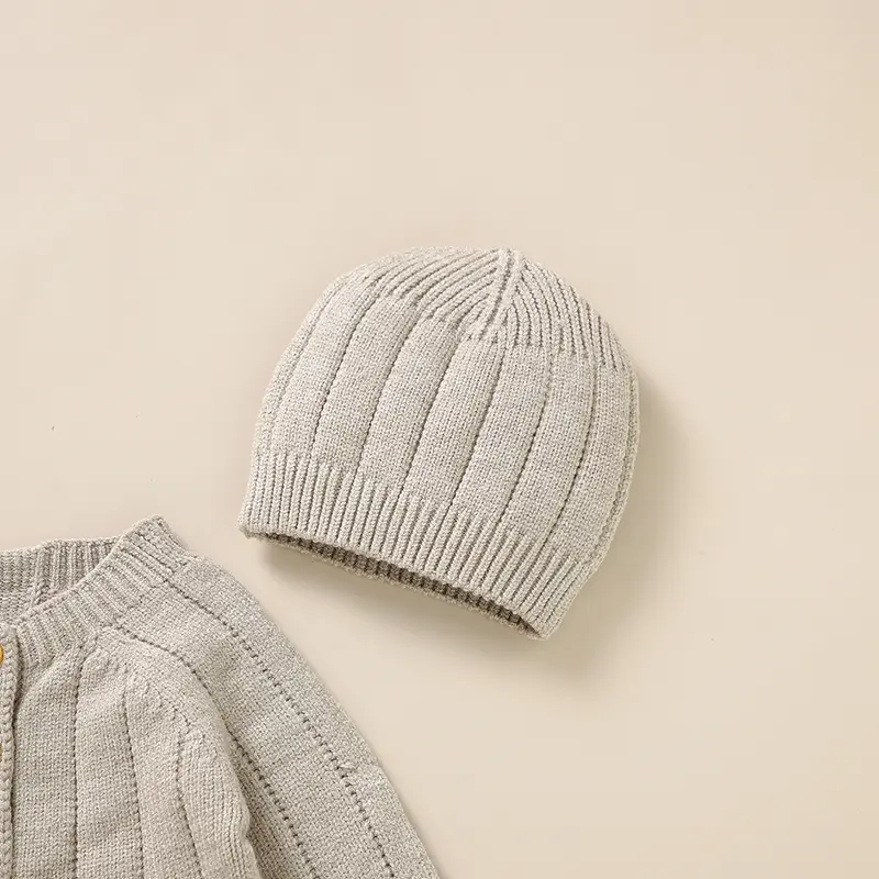 Baby Jumpsuits Knitted Solid Color Newborn Boys Girls Full Sleeve Rompers Hats Clothes Sets 2pcs Infant Toddler Playsuits Outfit