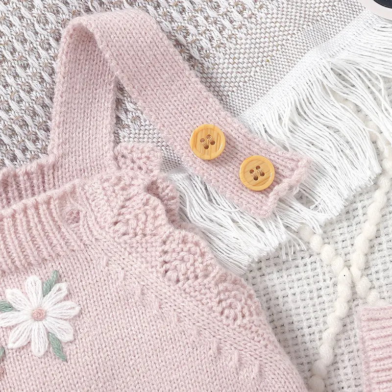 Baby Girls Rompers Clothes Pink Floral Embroideried Newborn Infant Jumpsuits Hats Outfits Sets 2pcs Sleeveless Toddler Costumes