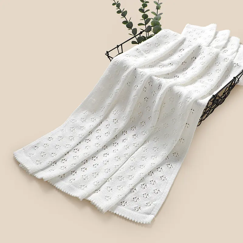 Cotton Knit Baby Blankets Newborn Boys Girls Bedding Cellular 90*70cm Infantil Stroller Swaddling Wrap Plaid Fashion Solid Color