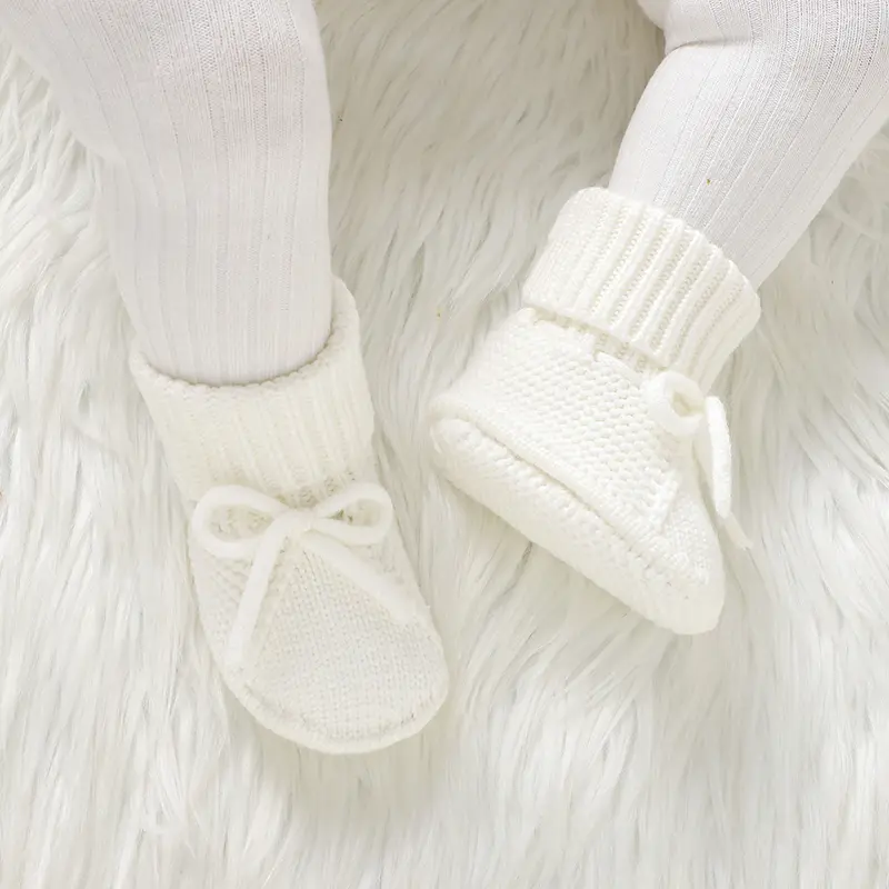 0-18months Baby Girls First Walkers Shoes Soft Sole Knit Newborn Infant Bowknot Prewalkers Hand Crochet Toddler Non-Slip Footwar