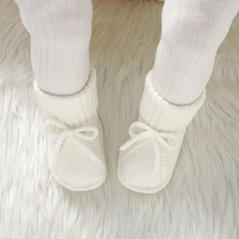 0-18months Baby Girls First Walkers Shoes Soft Sole Knit Newborn Infant Bowknot Prewalkers Hand Crochet Toddler Non-Slip Footwar