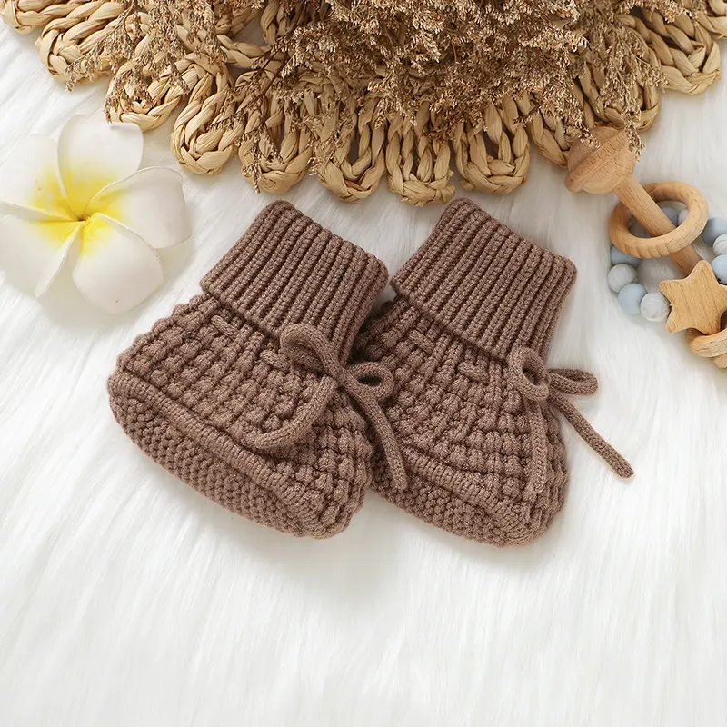 Baby Booties Hand Knitted 0 to 12 Month Infant Boy & Girl First Crib Socks Shoes Soft Sole Toddler Solid Outdoor Indoor Footwear