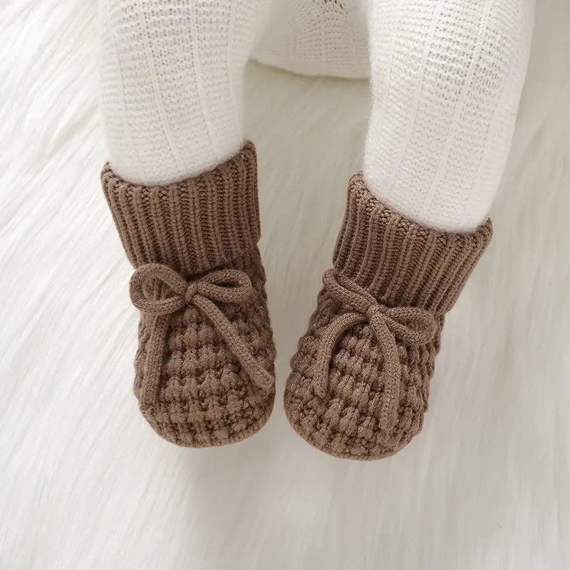 Baby Booties Hand Knitted 0 to 12 Month Infant Boy & Girl First Crib Socks Shoes Soft Sole Toddler Solid Outdoor Indoor Footwear
