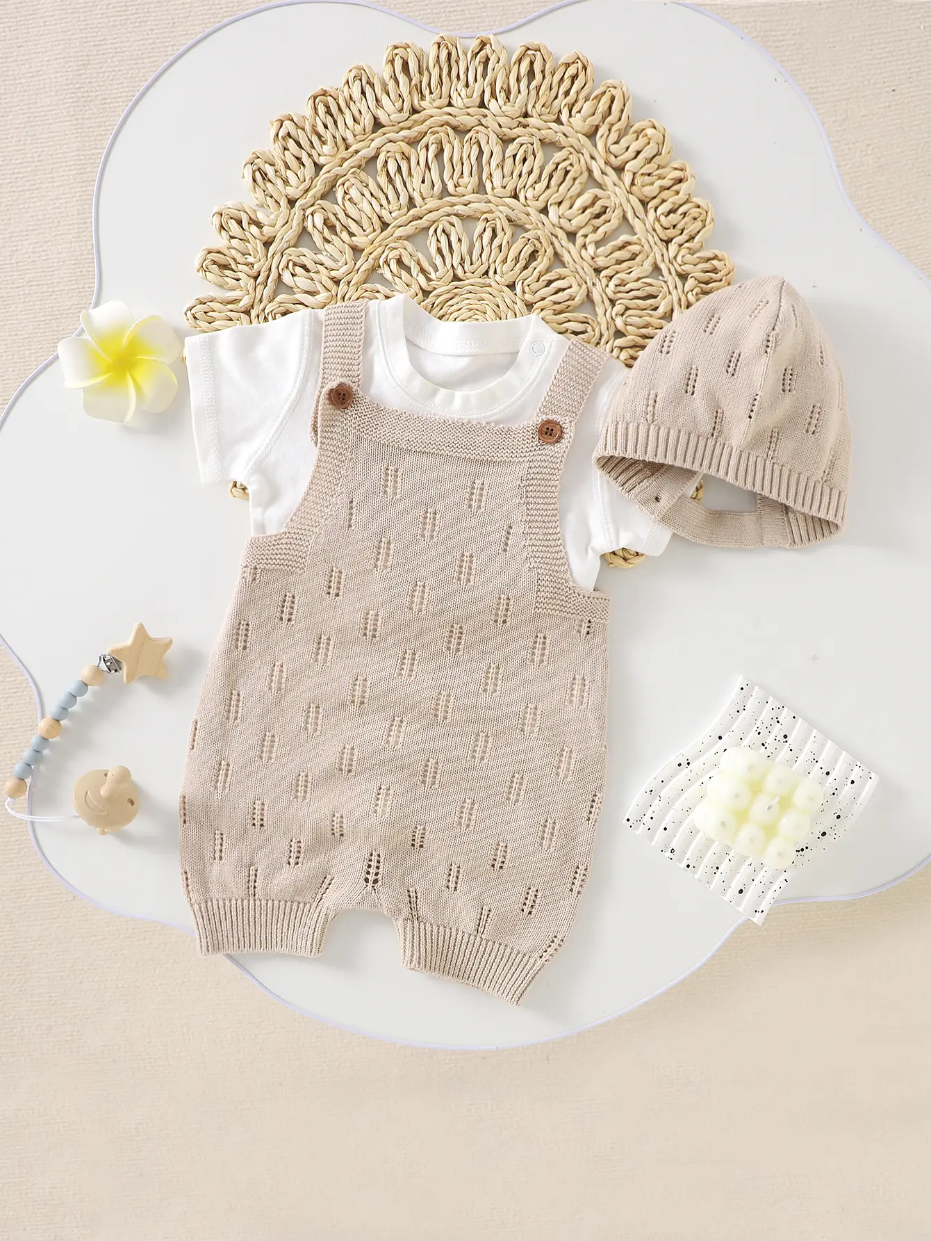 Newborn Baby Cotton Rompers Hats Outfits Sets 0-18m Solid Camel Sleeveless Knitted Infant Boy Girl Jumpsuits 2pc Toddler Clothes