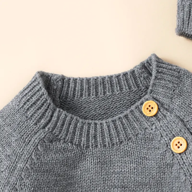 Baby Rompers Clothes Spring Autumn Solid Full Sleeve Knitted Newborn Infant Boys Girls Jumpsuits Hats Outfits Sets 0-18m Costume
