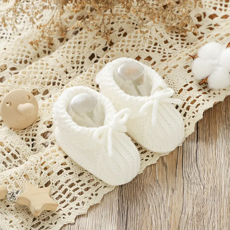 0-18m Baby Girls First Walk Shoes Cute Nowknot Knitted Newborn Infant Anti-Slip Indoor Outdoor Floor Prewalkers Toddler Footwear