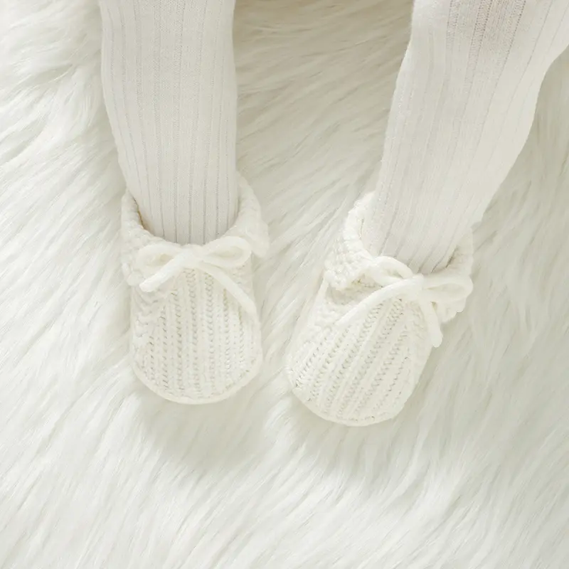 0-18m Baby Girls First Walk Shoes Cute Nowknot Knitted Newborn Infant Anti-Slip Indoor Outdoor Floor Prewalkers Toddler Footwear