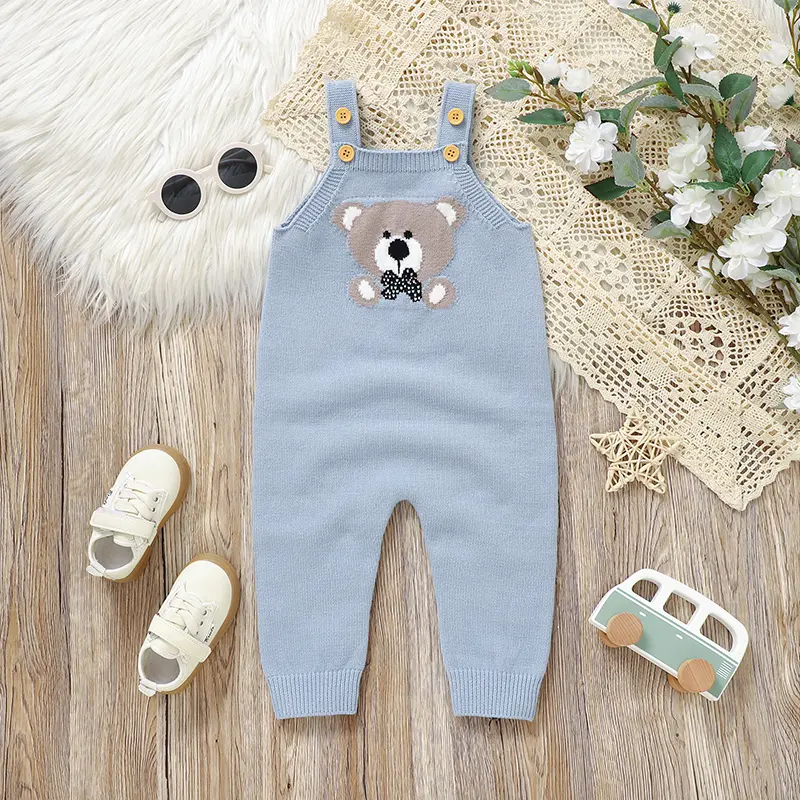 Baby Sleeveless Rompers Fall Winter Bear Knitted Newborn Infant Boys Girls Pajamas Jumpsuits Outfits One Piece Kid Clothes 0-18m