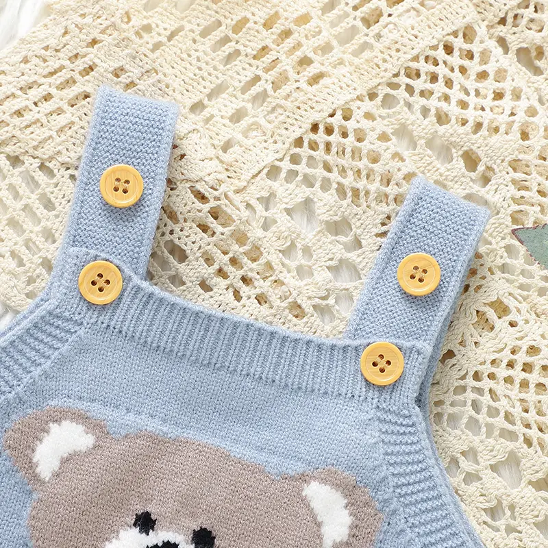 Baby Sleeveless Rompers Fall Winter Bear Knitted Newborn Infant Boys Girls Pajamas Jumpsuits Outfits One Piece Kid Clothes 0-18m