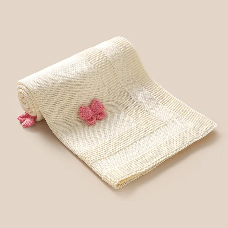 Baby Knitted Blankets 90*70cm Fashion Bowknot Newborn Boys Girls Stroller Crib Nap Bedding Cradle Quilts Toddler Throwing Mats