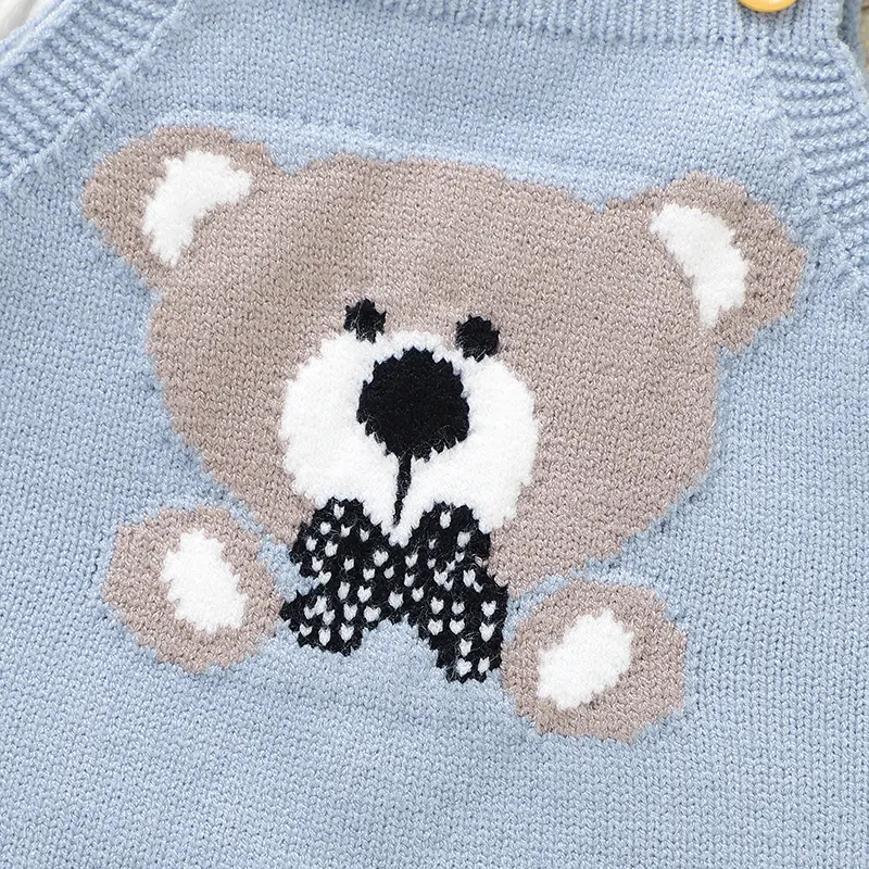 Baby Sleeveless Rompers Fall Winter Bear Knitted Newborn Infant Boys Girls Pajamas Jumpsuits Outfits One Piece Kid Clothes 0-18m