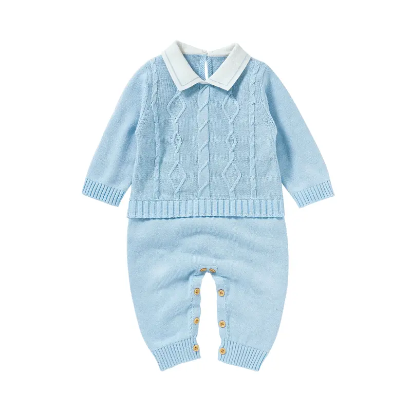Fashion Baby Boys Gentlemen Style Rompers Clothes Autumn Turtle Neck Long Sleeves Knitting Newborn Infant Cotton Jumpsuits 0-18m