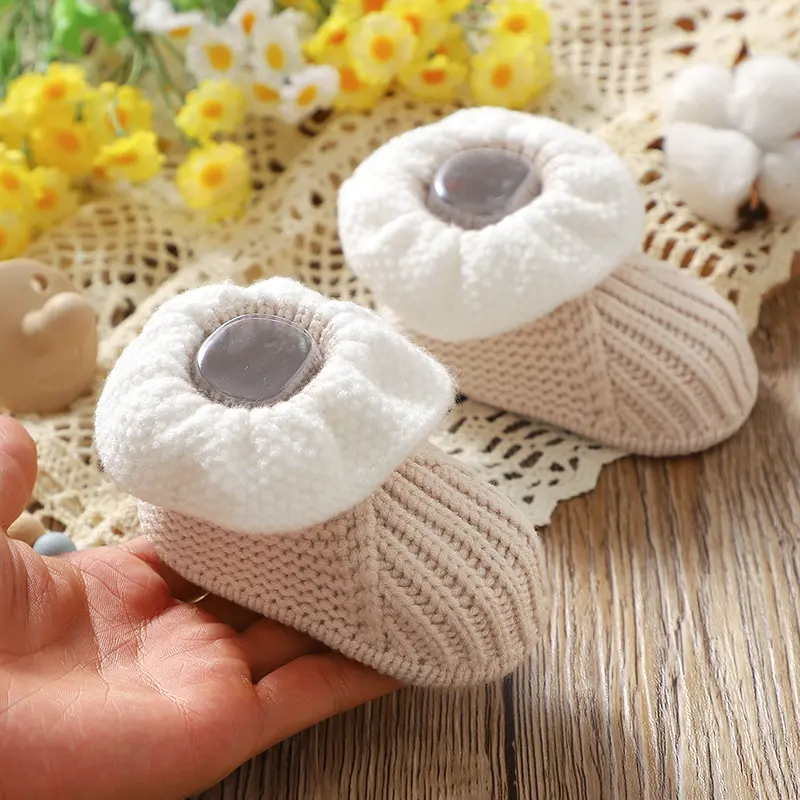 0-12m Toddler Solid Color Floor Crib Shoes Baby Girl Booties Knitted Soft-Sole Non-Slip Warm Knitted Newborn Infant First Walker