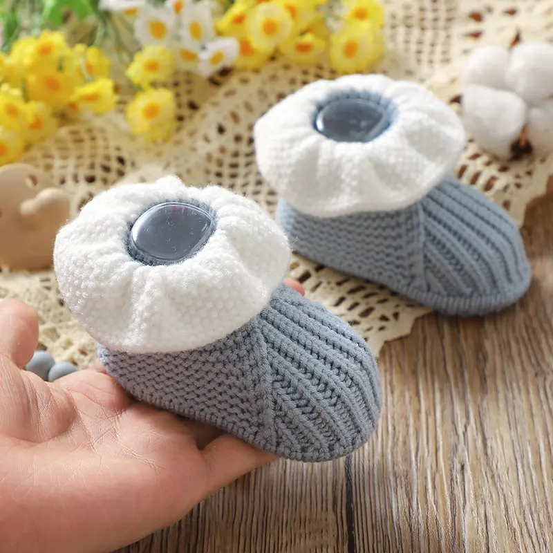 0-12m Toddler Solid Color Floor Crib Shoes Baby Girl Booties Knitted Soft-Sole Non-Slip Warm Knitted Newborn Infant First Walker
