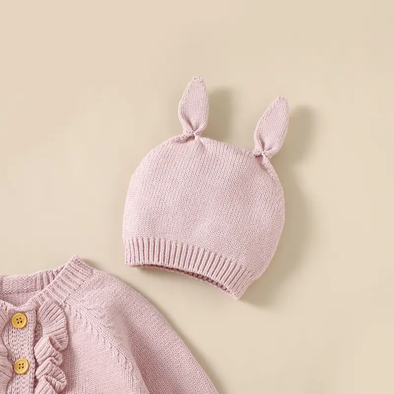 0-18m Baby Rompers Jumpsuits Fashion Solid Color Knitting Newborn Infant Boys Girls Playsuits Hats Clothes Autumn Winter Outfits