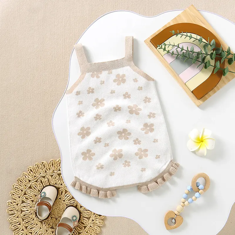 Spring Baby Girls Floral Bodysuits Clothes Casual Sleeveless Knitted Newborn Infant Cotton Onesie Outfits One Piece Toddler Wear