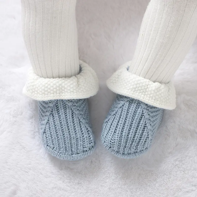 0-12m Toddler Solid Color Floor Crib Shoes Baby Girl Booties Knitted Soft-Sole Non-Slip Warm Knitted Newborn Infant First Walker