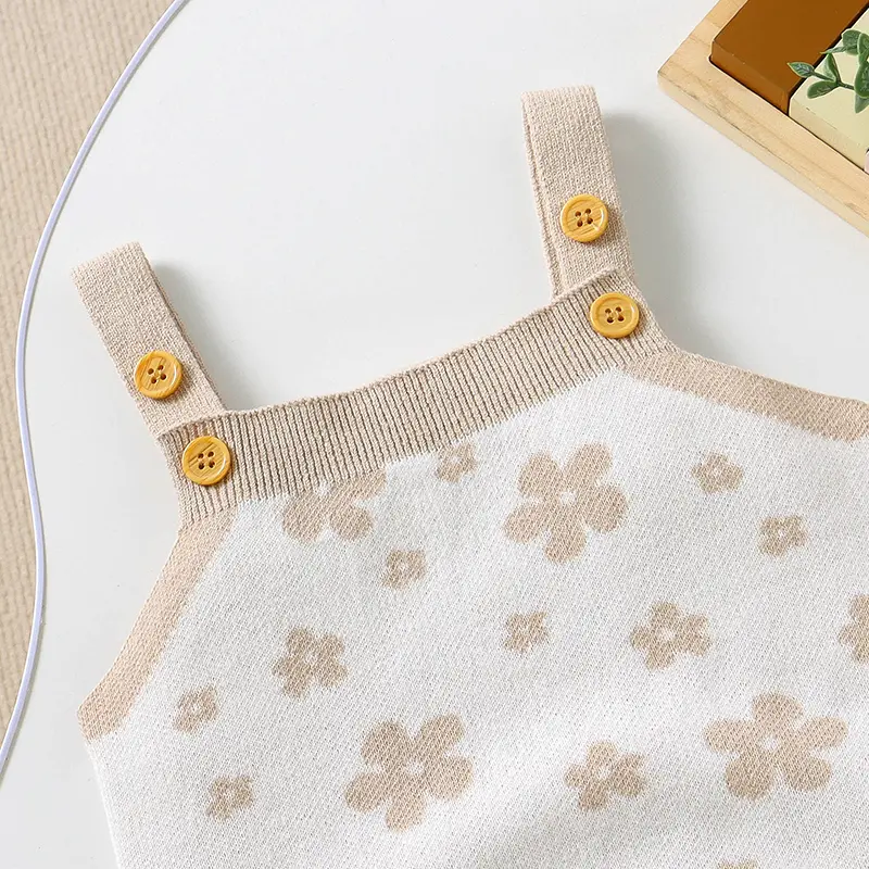Spring Baby Girls Floral Bodysuits Clothes Casual Sleeveless Knitted Newborn Infant Cotton Onesie Outfits One Piece Toddler Wear