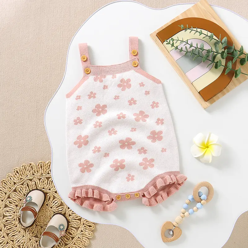 Spring Baby Girls Floral Bodysuits Clothes Casual Sleeveless Knitted Newborn Infant Cotton Onesie Outfits One Piece Toddler Wear