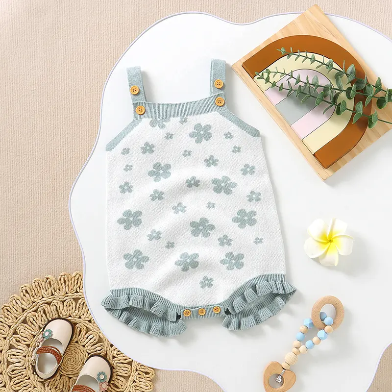 Spring Baby Girls Floral Bodysuits Clothes Casual Sleeveless Knitted Newborn Infant Cotton Onesie Outfits One Piece Toddler Wear