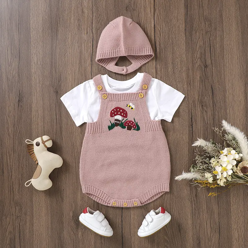 2pcs/Set Baby Bodysuits Hats Clothes Casual Outwear Sleeveless Knitted Newborn Boys Girls Onesie Outfits 0-18m Toddler Jumpsuits