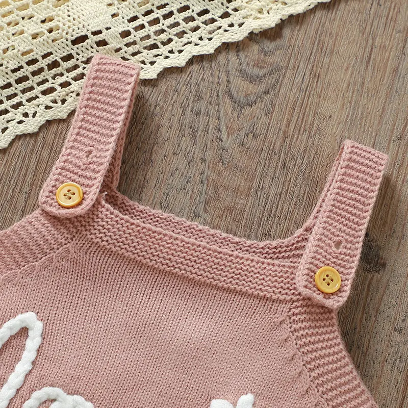 Fashion Pink Letter Knit Newborn Baby Girls Romper Clothes Spring Fall Winter Infant Toddler Outwear Jumpsuit One Piece Playsuit