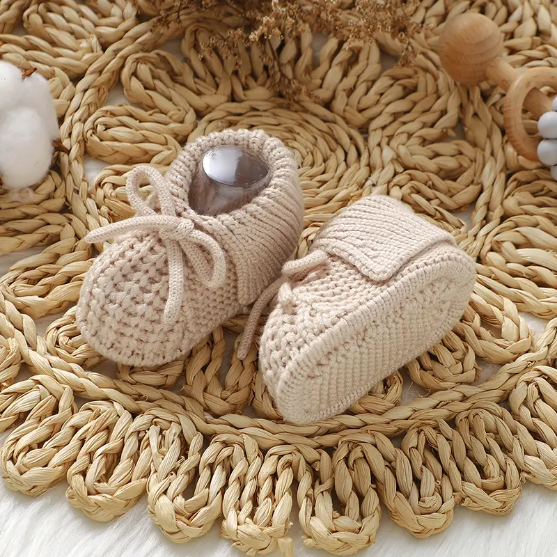 Knitted Baby Booties Newborn Babies Girls Anti-Slip First Walkers Shoes Comfortable Soft Soled Infant Indoor Outdoor Crawl Crib