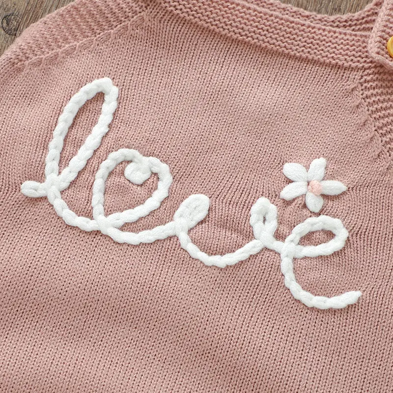 Fashion Pink Letter Knit Newborn Baby Girls Romper Clothes Spring Fall Winter Infant Toddler Outwear Jumpsuit One Piece Playsuit