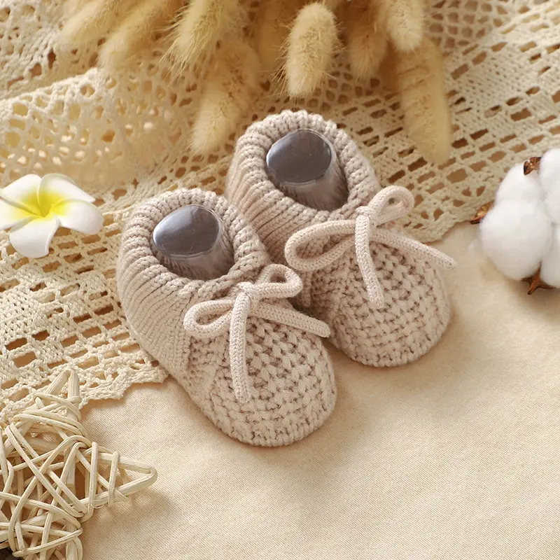 Knitted Baby Booties Newborn Babies Girls Anti-Slip First Walkers Shoes Comfortable Soft Soled Infant Indoor Outdoor Crawl Crib