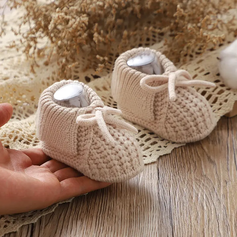Knitted Baby Booties Newborn Babies Girls Anti-Slip First Walkers Shoes Comfortable Soft Soled Infant Indoor Outdoor Crawl Crib