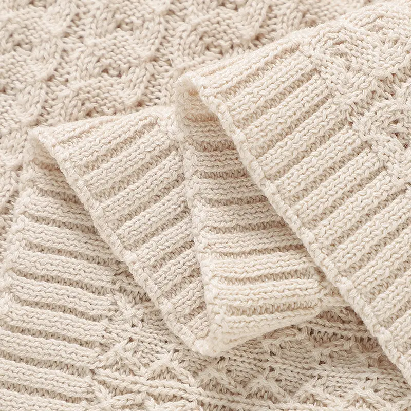 Baby Blankets Swaddle Wrap Solid Knitted for Newborn Boys Girls Stroller Bedding Accessories Infantil Crib Nap Cellular 100*80cm