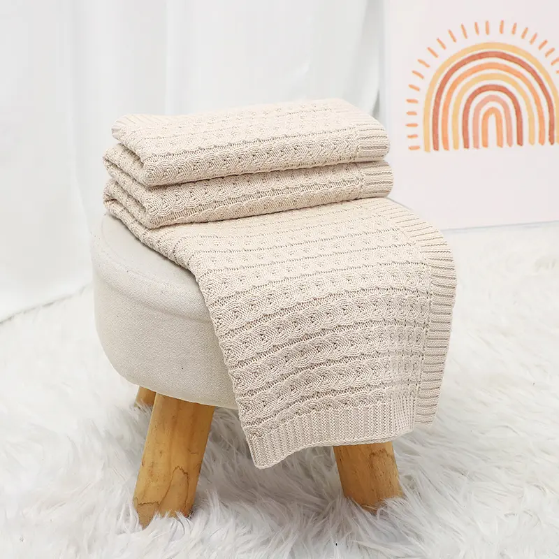 Baby Blankets Swaddle Wrap Solid Knitted for Newborn Boys Girls Stroller Bedding Accessories Infantil Crib Nap Cellular 100*80cm