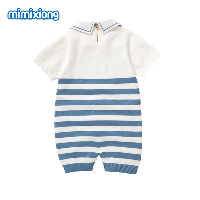 Baby Boys Rompers Jumpsuits Summer Fashion Turtle Neck Short Sleeve Knit Newborn Infant Gentlemen Style Playsuits Cotton Outfits