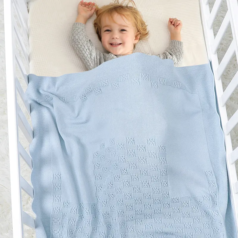 Baby Cotton Knitted Blankets 100*80cm Newborn Breathable Infant Boys Girls Monthly Stroller Swaddle Wrap Toddler Quilts Cellular