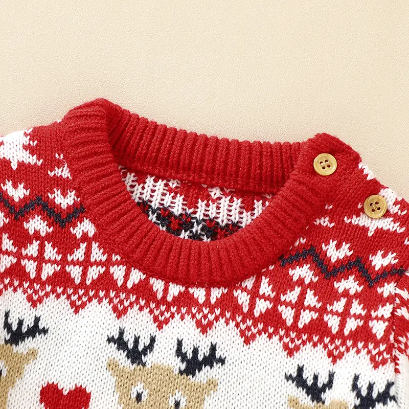 Winter Newborn Christmas Rompers 0-18m Red Reindeer Knit Infant Boys Girl Long Sleeve Playsuits Hats Set Toddler Outwear Clothes