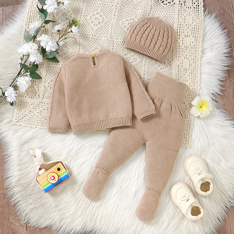 Baby Clothes Sets for Newborn Boys Girls Winter Warm Knitted Infant Toddlers Sweatershirts+Pants+Hats Outfits 3pcs Children Suit