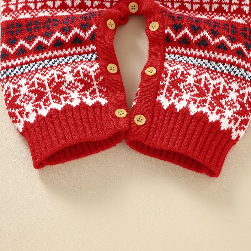 Winter Newborn Christmas Rompers 0-18m Red Reindeer Knit Infant Boys Girl Long Sleeve Playsuits Hats Set Toddler Outwear Clothes