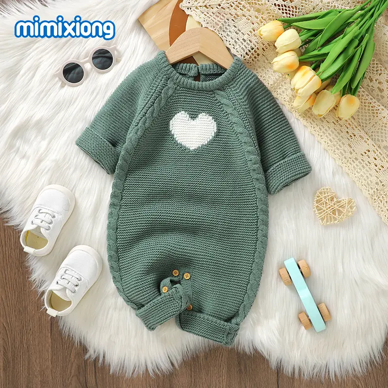Baby Rompers Autumn Winter Long Sleeve Knitted Newborn Boys Girls Heart Jumpsuits 0-18m Winter One Piece Infant Toddler Outfits