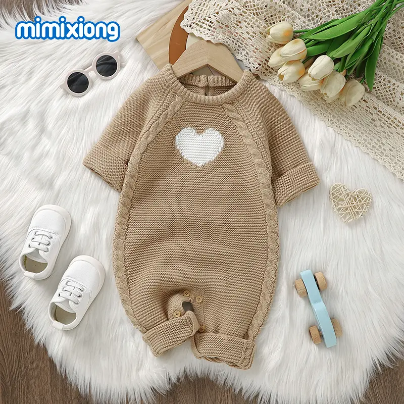 Baby Rompers Autumn Winter Long Sleeve Knitted Newborn Boys Girls Heart Jumpsuits 0-18m Winter One Piece Infant Toddler Outfits